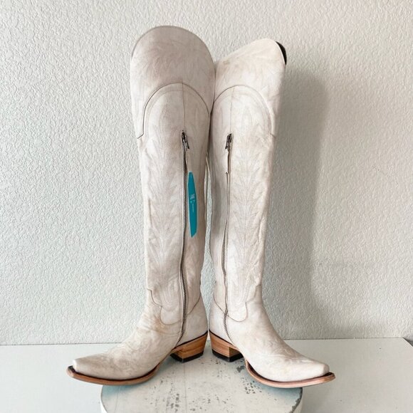 Lane LEXINGTON Over the Knee Womens Cowboy Boots 6 White Western Cowgirl Lace Up - Picture 6 of 12